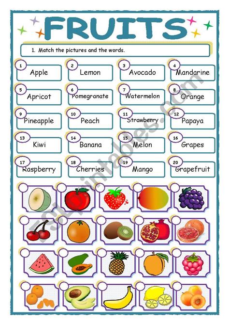 Fruits Matching Esl Worksheet By Aguila