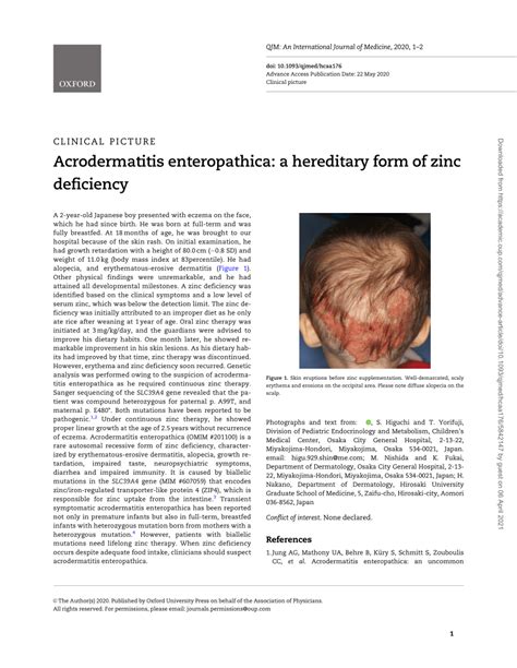 Pdf Acrodermatitis Enteropathica A Hereditary Form Of Zinc Deficiency