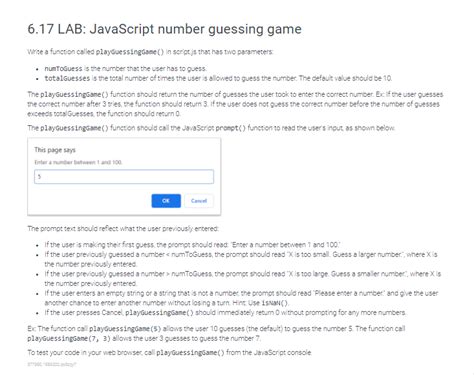Lab Javascript Number Guessing Game Write A Chegg Com