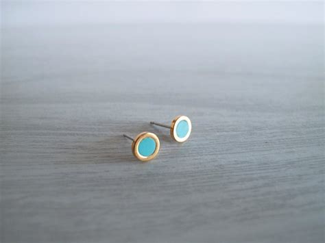 Colors Tiny Mm Turquoise Gold Round Stud Earrings