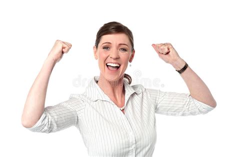 Excited Corporate Lady With Clenched Fists Stock Photo Image Of