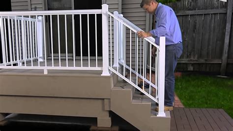 Measuring posts and balusters most building codes require railings to be between 36 and 42 inches high. carefully considering the height, length, and width of your deck railing choice is important because your local building codes will require certain dimensions and spacing. How To Install The Harmony Railing Aluminum Stair Panel ...