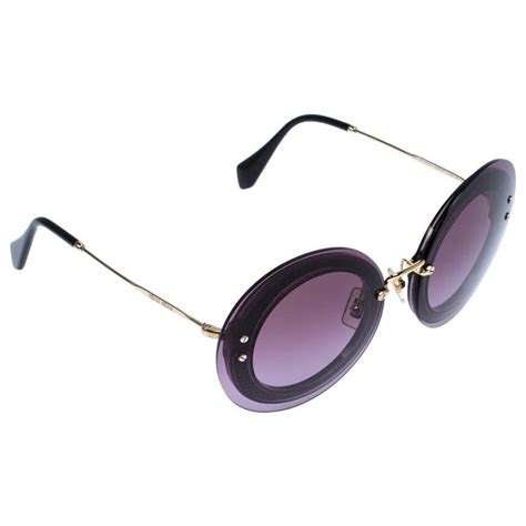 Miu Miu Gold Tone Purple Gradient Smu 10r Round Sunglasses For Sale At 1stdibs