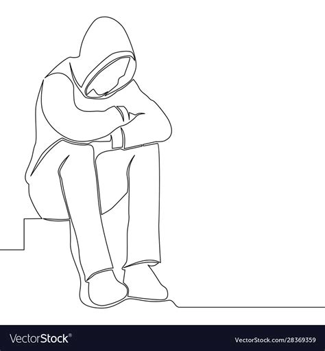 Continuous Line Drawing Sad Man Alone Concept Vector Image