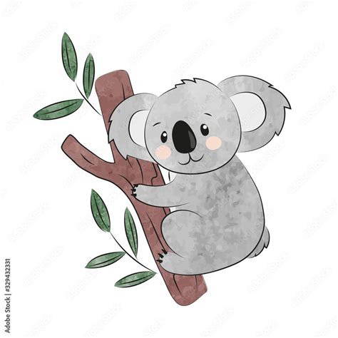 Cute Cartoon Koala Isolated On White Vector Watercolor Illustration