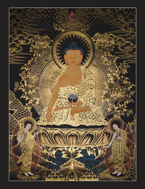 Buddha Thangka Painting Gold Tone Linen Canvas Thangka Thangka