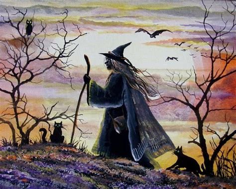 Folk Art Halloween Witch Print Long Journey Witch Etsy Halloween