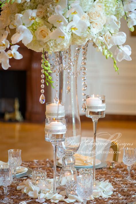 White Centerpiece Crystal Garland Centerpiece Elegant Wedding