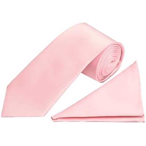 Blush Pink Classic Satin Tie And Handkerchief Set