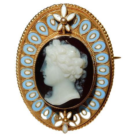 Antique Hardstone Cameo Pearl Diamond Gold Brooch Pin At 1stdibs