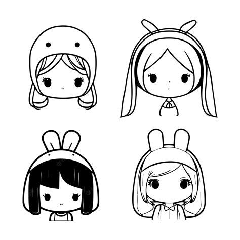 Premium Vector Cute Girl Wearing Rabbit Hat Collection Set Hand Drawn Illustration