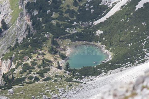Mountain Lake In Dolomites In Summer Time Italian Alps Stock Image