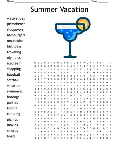 100 Summer Vacation Words Word Search Answers
