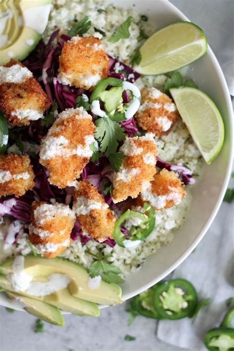 I also shared the cauliflower rice fish taco bowls on julies eats and treats, so be sure to check it out there! Crispy Fish Taco Cauliflower Rice Bowls with Lime Crema