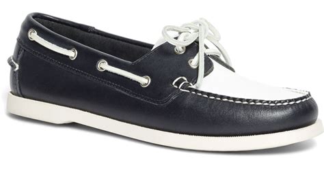 Brooks Brothers Leather Calfskin Boat Shoes In Black White Black Lyst