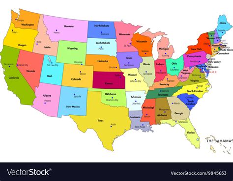 Map Of Usa With States And Their Capitals Vector Image