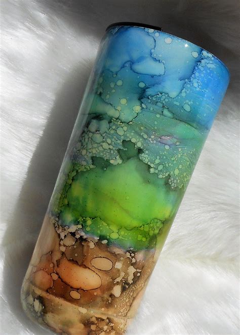 Alcohol Ink Painted Tumbler/ 20 Ounce Tumbler/ Stainless steel Tumbler/ Beachy Tumbler by ...