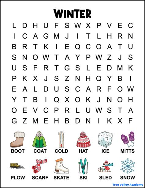 1st Grade Winter Word Search Tree Valley Academy