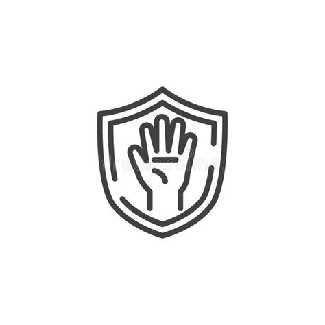 Shield With Hand Line Icon Stock Vector Illustration Of Clipart