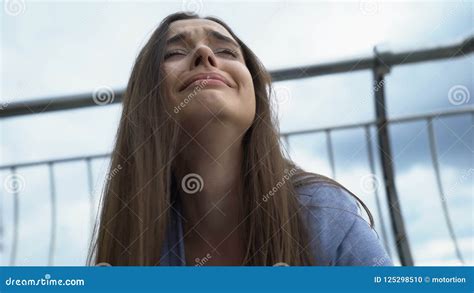 Woman Crying Sitting On Street Breakup Loss Of Close Person Mental Disorder Stock Footage