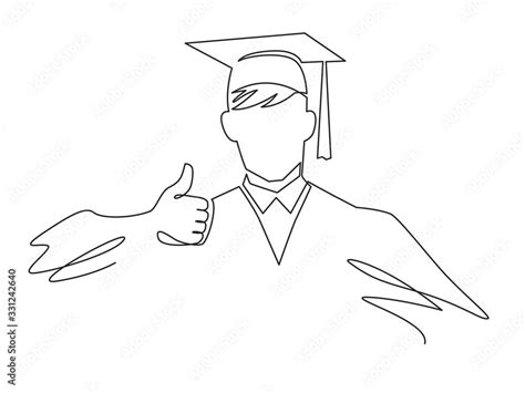 Continuous One Line Drawing Of Happy Graduation Student Vector Icon