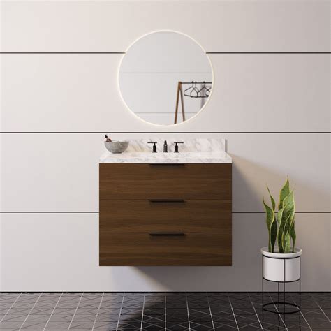 Oslo 30 Wall Mounted Floating Vanity Solid Wood Cabinet And Marble Top Kitchenbathcollection