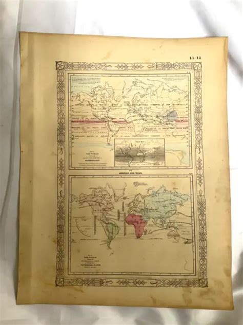 Antique Map Of The World Meteorology Principal Plants Johnsons Atlas