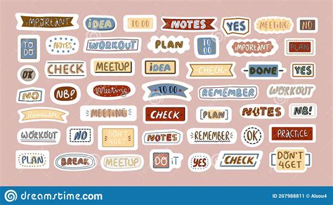 Big Set Of Daily Words In Stickers Stock Vector Illustration Of