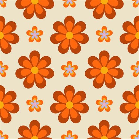 Premium Vector Retro Seamless Pattern With 70s Style Flowers