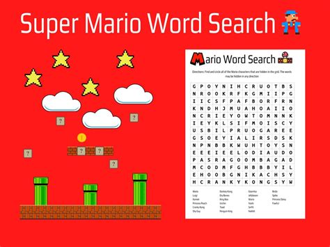 Super Mario Word Search Puzzle For Children Printable Digital Etsy