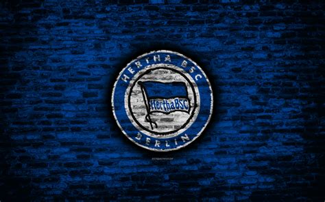 Download Wallpapers Hertha Fc Logo Blue Brick Wall Bundesliga