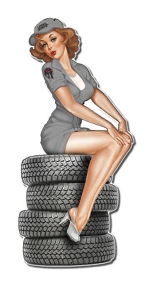 Pinup Girl Tire Stack Metal Sign 12 X 24 Leth143 California Car