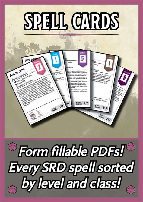Spell Cards With The Words Form Fillable For Every Srd Spell Sorted By