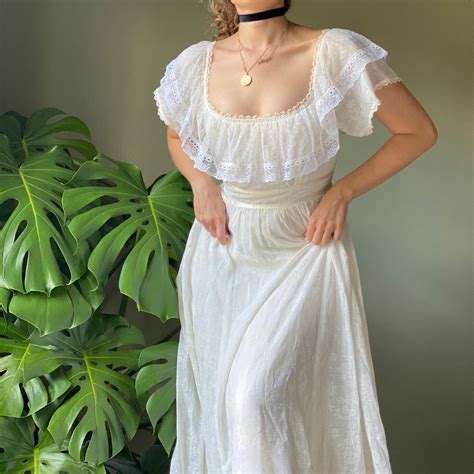 Vintage S Gunne Sax White Maxi Prairie Dress Depop