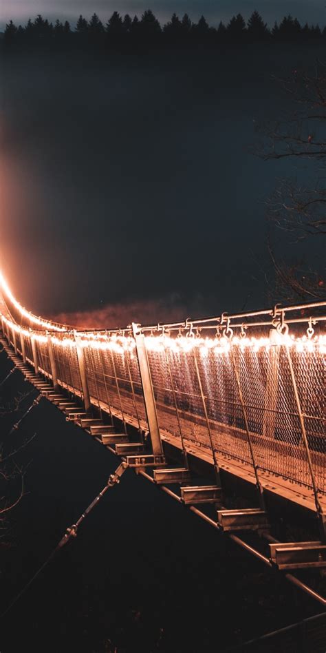 Download Lights On Bridge Hanging Bridge Night 1080x2160 Wallpaper