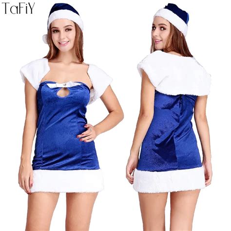 Tafiy 2pcs New Year Sexy Women Christmas Halloween Costume For Adult Christmas Blue And White