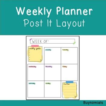 Weekly Planner Sticky Notes Layout By Buynomials Tpt
