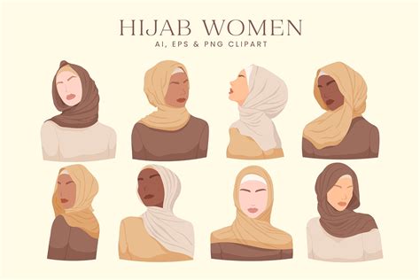 Hijab Women Illustration Set Design Cuts