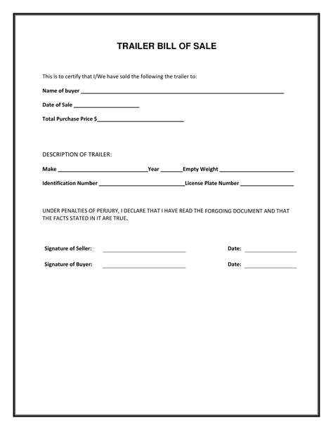 Free Florida Trailer Bill Of Sale Template Fillable Forms