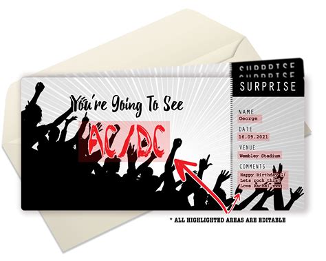 Concert Ticket Surprise T Ticket Template Rock Concert Etsy Uk