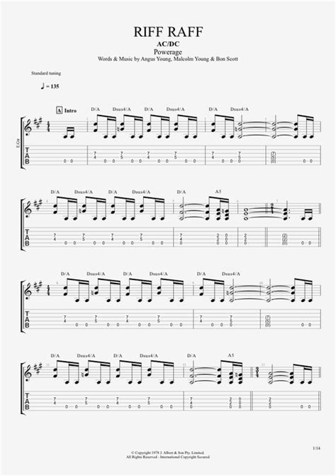 Riff Raff By Acdc Full Score Guitar Pro Tab Guitar Tabs Songs