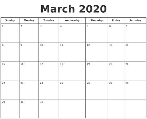 March 2020 Print A Calendar