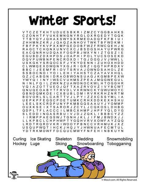 Winter Sports Word Search For Kids Woo Jr Kids Activities