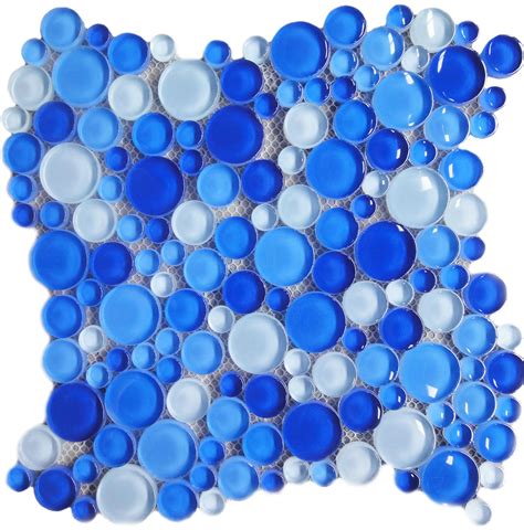 Aqua Bubble Round Blue Glass Mosaic Tile Blue Glass Mosaic Blue Mosaic Tiles View Round Blue