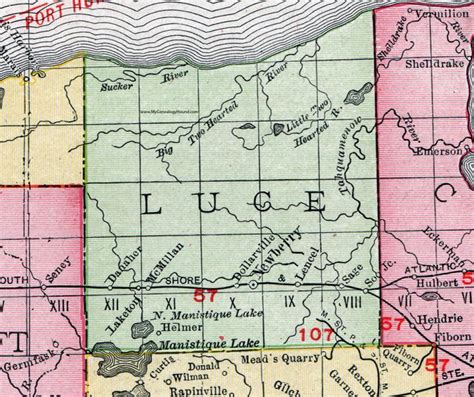 Luce County Michigan 1911 Map Rand Mcnally Newberry Mcmillan