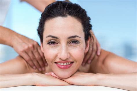 Smiling Brunette Getting Back Massage Stock Photo Image Of Room Relaxation