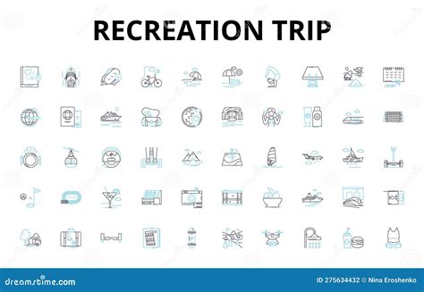Recreation Trip Linear Icons Set Adventure Scenic Relaxing Exciting