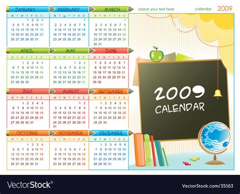 School Calendar 2009 Royalty Free Vector Image