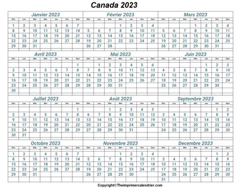 Canada 2023 Calendrier Imprimable The Imprimer Calendrier