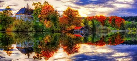 1920x1069 Beautiful Reflections Branches Lake Fall Alps Autumn